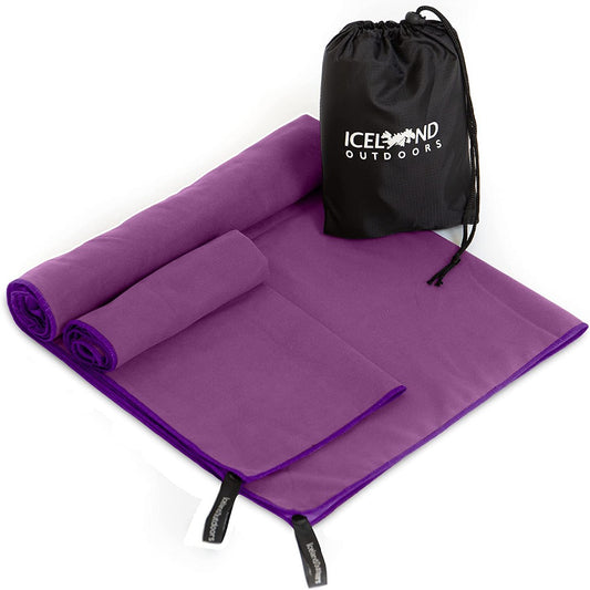 Iceland Outdoors Fast-Drying Microfiber Camping Towels - 2 Pack (Purple)