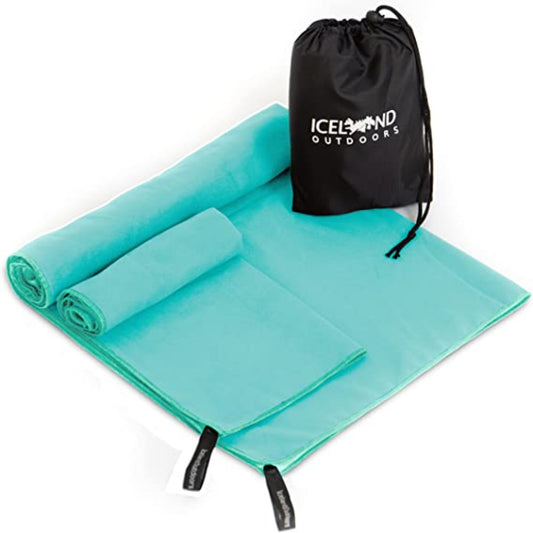 Iceland Outdoors Fast-Drying Microfiber Camping Towels - 2 Pack (Cyan)